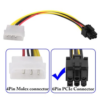 کابل برق کارت گرافیک 6 پین به 4 پین